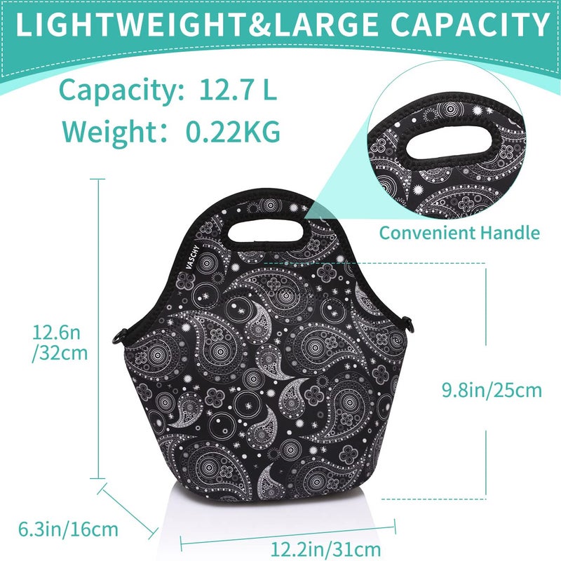 VASCHY Neoprene Insulated Lunch Tote Bag for Women Girls with Detachable Adjustable Shoulder Strap for Work in Paisley Clover Pattern - Image 3